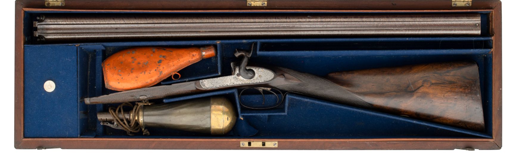 A CASED 15 BORE D.B. PERCUSSION SPORTING GUN BY C. PLAYFAIR PISTOLET DE SPORT À &hellip;