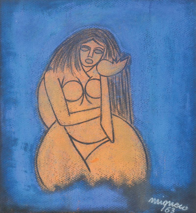 Giuseppe Migneco (Messina 1908 - Mailand/Milano 1997) 女性裸体，1963年；粉彩，37.5 x 32.5厘&hellip;