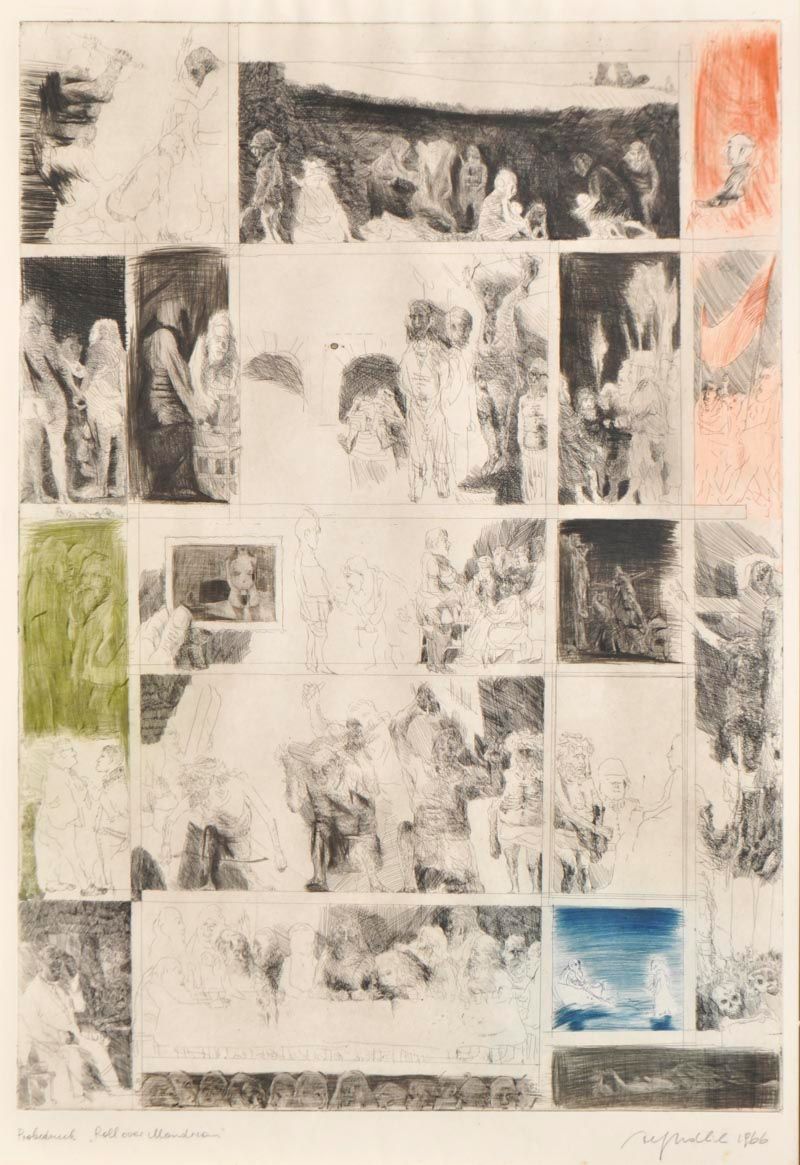 Alfred Hrdlicka (Wien/Vienna 1928 - 2009) 滚动的蒙德里安，1966年；纸上彩色蚀刻画，100 x 69厘米_x000D&hellip;