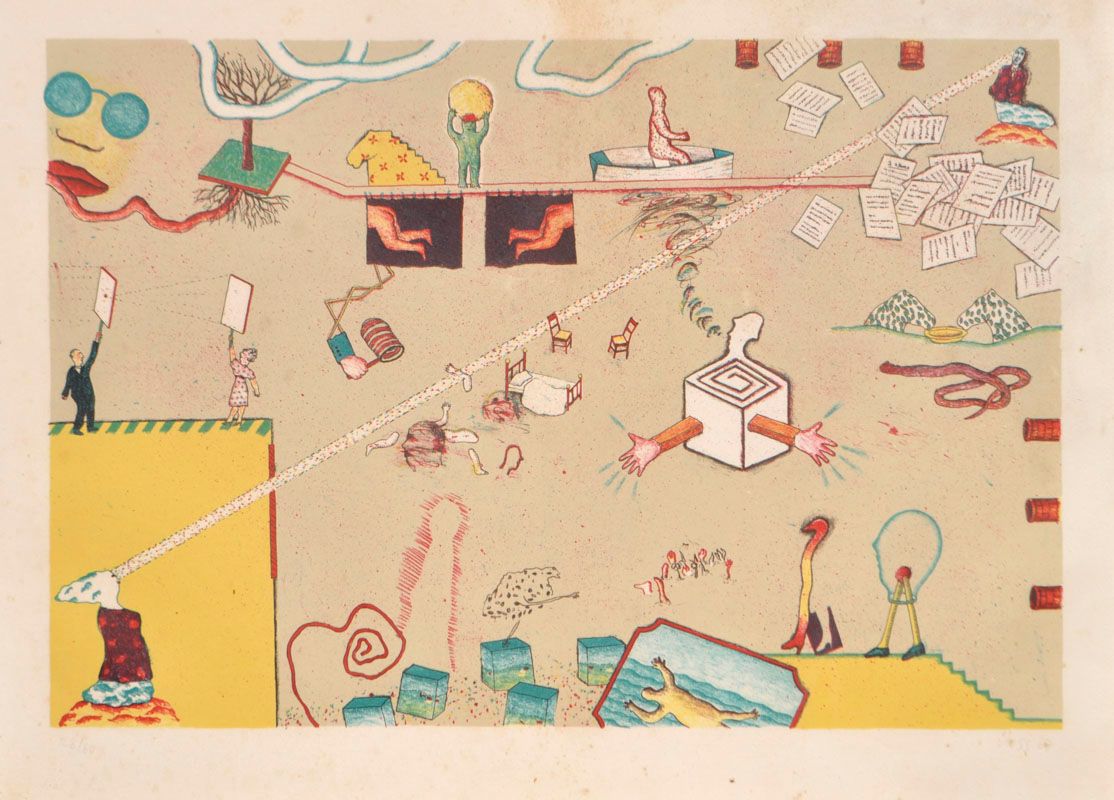 Jan Voss (Hamburg/Amburgo 1936) 无标题，1967年；纸上彩色石版画，49 x 65厘米_x000D_

签名、日期和编号（28/&hellip;