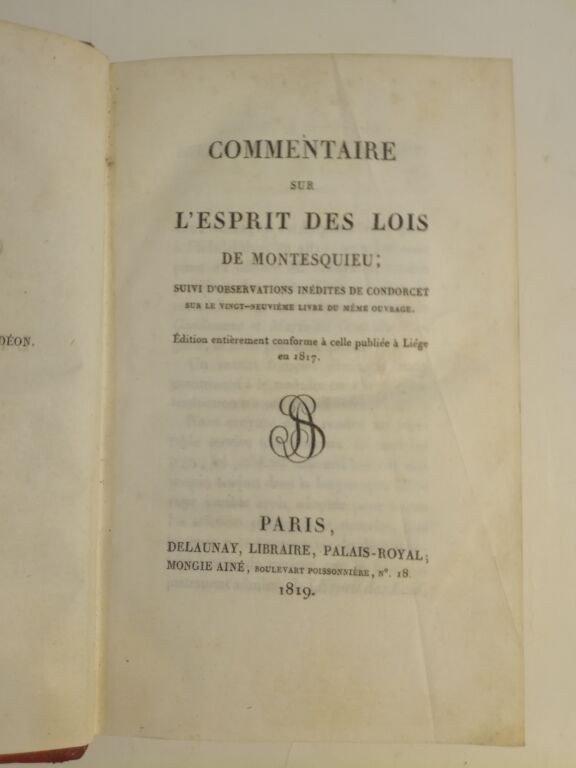 Null [DESTUTT DE TRACY (Antoin-Louis).对孟德斯鸠的Esprit des Lois的评论，随后是孔多塞对同一作品的第二十九册&hellip;