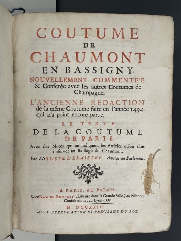 Null [Coutume. Chaumont (Haute-Marne). 1723]. DELAISTRE (Juste). Coutume de Chau&hellip;