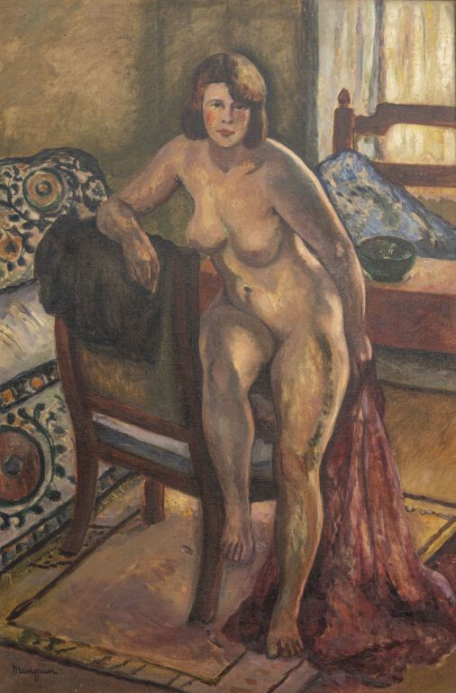 Null 亨利-芒格（1894-1943）。
扶手椅上的裸体，"Grenouillette"，1922年。
布面油画。
左下方有签名。
背面有标签。
- Dru&hellip;