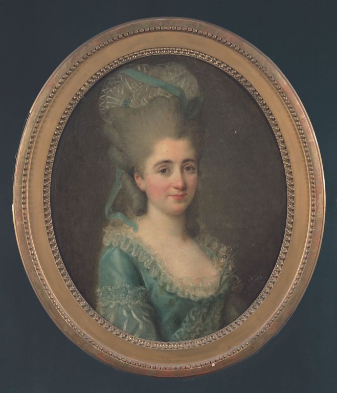 Null 路易丝-伊丽莎白-维盖-勒布朗（巴黎1755年-1842年）。
一个女人的半身画像。
椭圆形的画布在原来的框架上（可能是换位的）。
65.5 × 54&hellip;