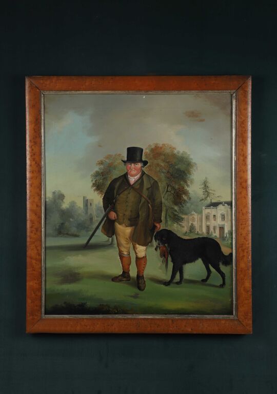 Null 大约1850年的英国学校。
威廉-布鲁尔的画像。
原始画布。
73 × 62 厘米。
粘贴在背面的纸上的题词："这幅威廉-布鲁尔-特雷弗小姐的狩猎管理&hellip;