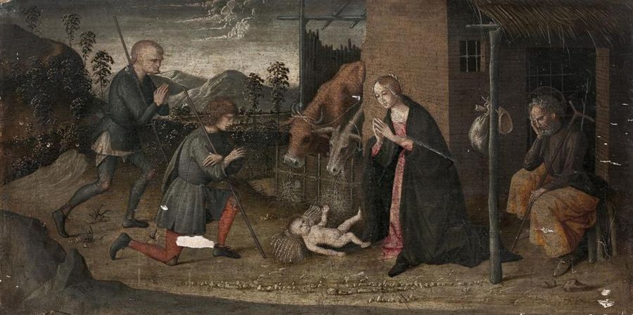 Null Ecole du PIEMONT vers 1503, atelier de MACRINO D'ALBA.
L''Adoration des ber&hellip;