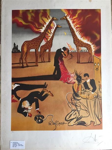 Null Salvador DALI (1904-1989), d'après.
Les girafes en feu.
Lithographie en cou&hellip;