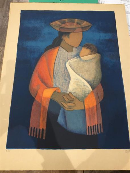 Null Louis TOFFOLI.
Femme et son enfant.
Lithographie en couleur justifié E.A. E&hellip;
