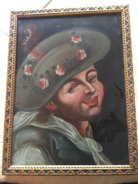 Null École ITALIENNE du XVIIIe siècle. 
Portrait. 
Huile sur carton signé Erac ?&hellip;
