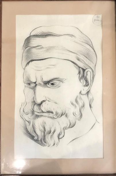 Null Ecole MODERNE.
Portrait de vieillard (12 points).
Dessin.
D. : 33 x 20 cm. &hellip;