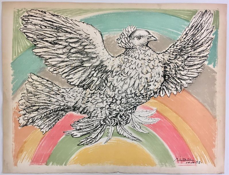 Null PICASSO Pablo (1881-1973)
"Colombe volant à l'arc en ciel" 
Lithographie po&hellip;