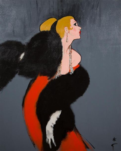 Null GRUAU René (1909-2004)
"Diorissimo" ou "Miss Dior" 
Huile sur toile, signée&hellip;