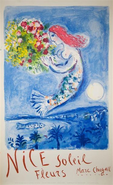 Null CHAGALL Marc (1887-1985) 
"Nice : Soleil - Fleurs"
Affiche.
Haut. : 99,5 cm&hellip;