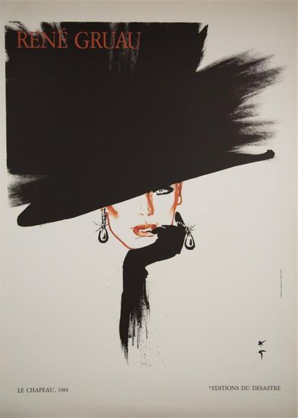 Null GRUAU René (1909-2004) 
"Le chapeau", 1984 
Affiche.
Haut. : 92 cm ; Larg. &hellip;