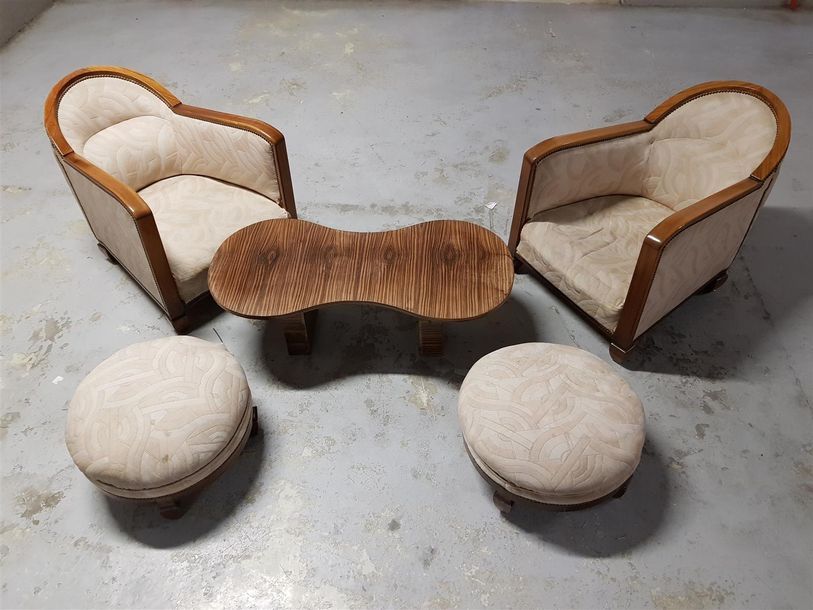 Null Mobilier de salon Art Déco composé de : deux fauteuils, deux repose-pieds e&hellip;
