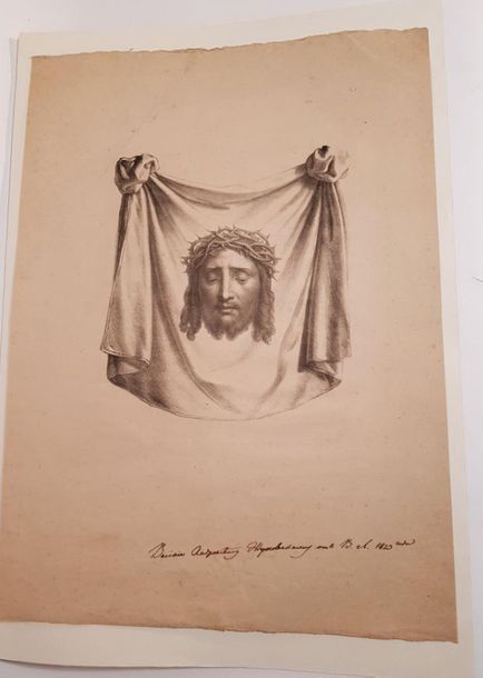 Null D'après LANGER V.P (1799 après 1860)
"Le Mandylion"
Lithographie dédicacée &hellip;