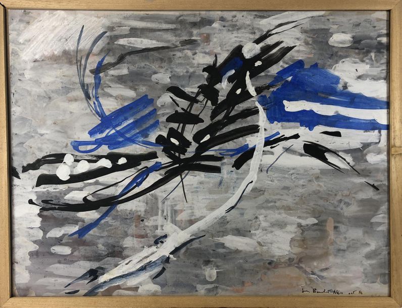 Null BOUCHET Jean (1929-2010)
"Motifs abstraits noir et bleu sur fond nuancé gri&hellip;