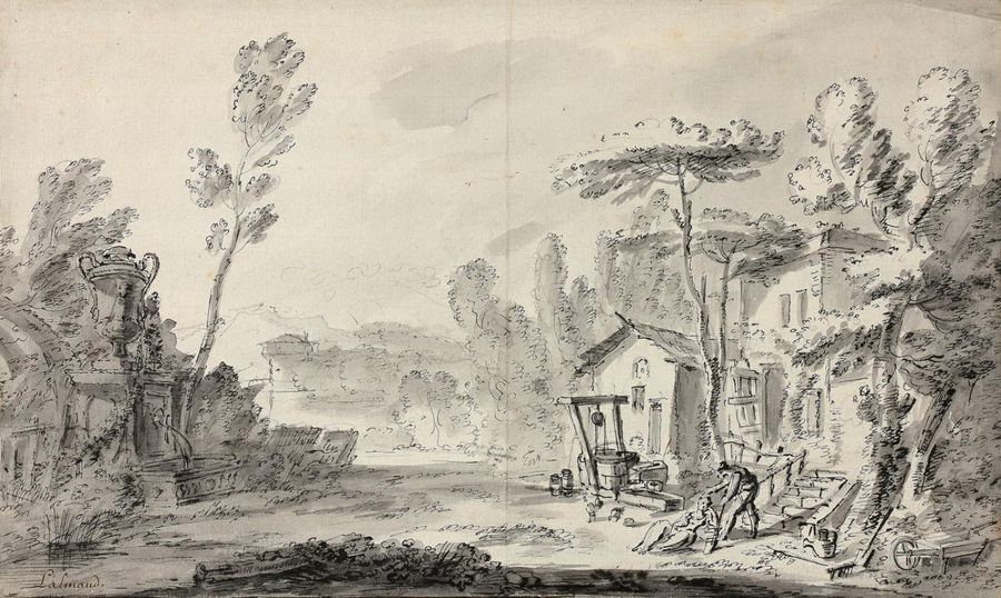 Null LALLEMAND Jean-Baptiste (Dijon 1716-Paris 1803) 
"Couple dans un paysage av&hellip;