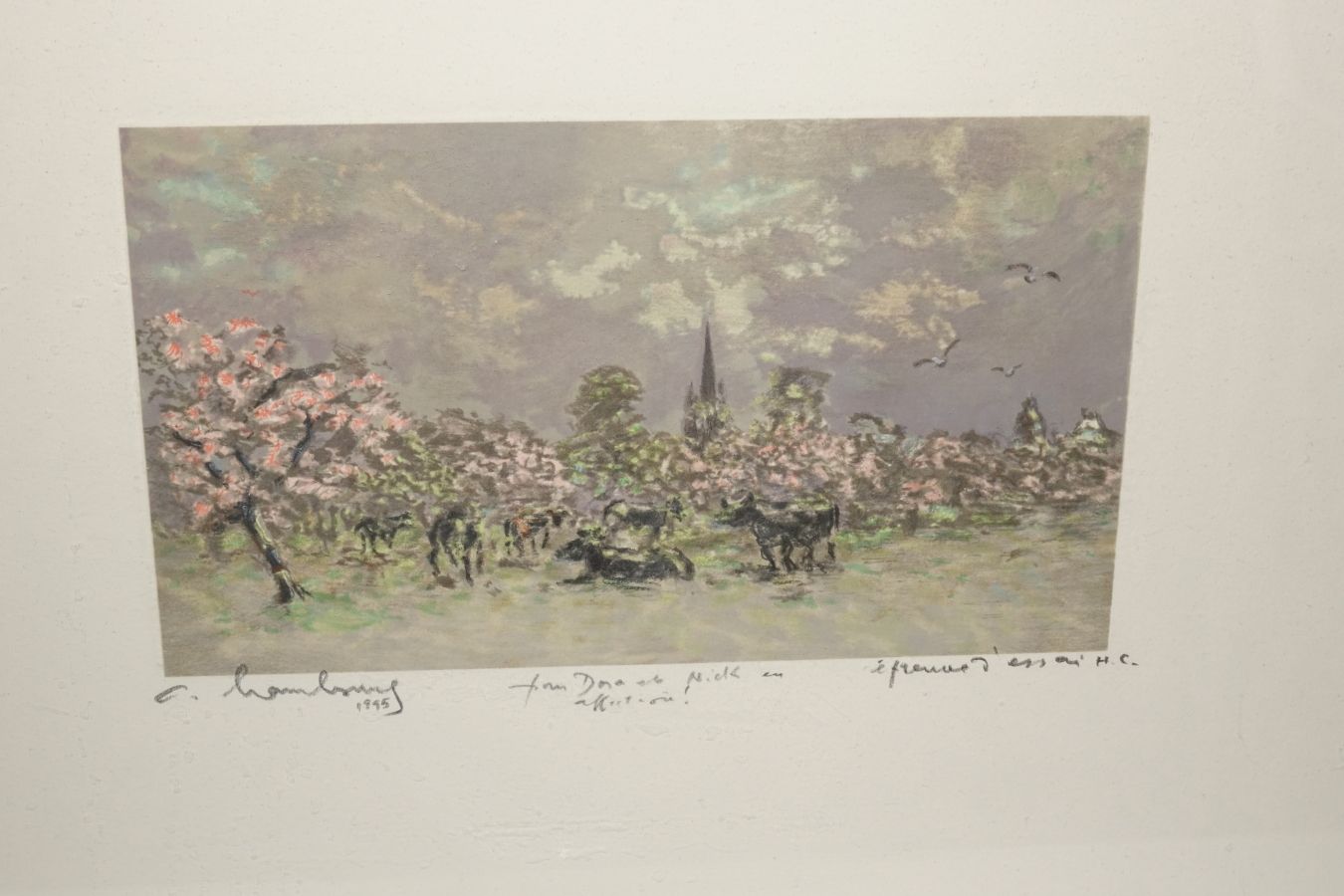 Null HAMBURG André (1909-1999)

奶牛在苹果树下

彩色石版画，H. C. 签名和日期为1995年的左图，献给"Dora and &hellip;