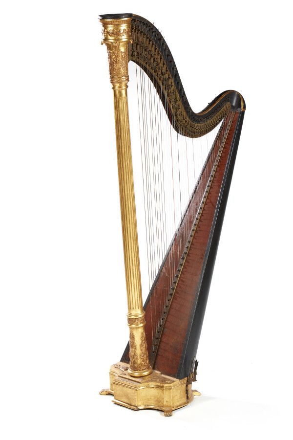 Null Black and gold relacquered wood harp, signed "Lavry dit Winands Aîné, Forte&hellip;