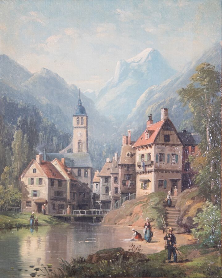 Null Swiss school of the XIXth century

Mountain village

Oil on canvas

(accide&hellip;