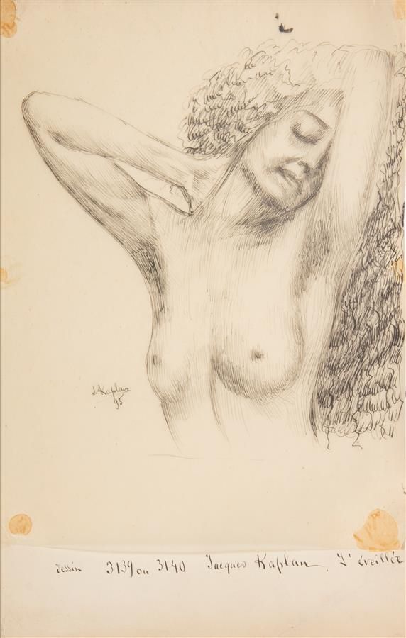 Null KAPLAN Jacques (1872-1949) "L'éveillée", 1895 Encre sur papier calque collé&hellip;
