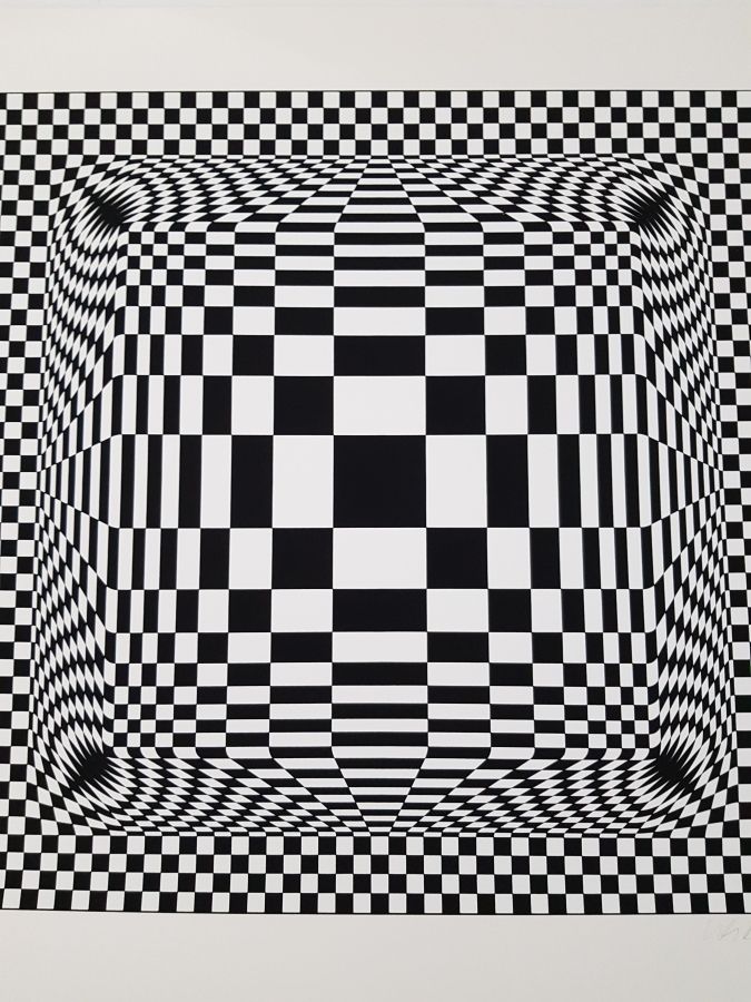 Null VASARELY Victor (1906-1997)

"黑与白的抽象构成

丝网印刷的颜色

视线：高度：68厘米68厘米；宽度：68厘米