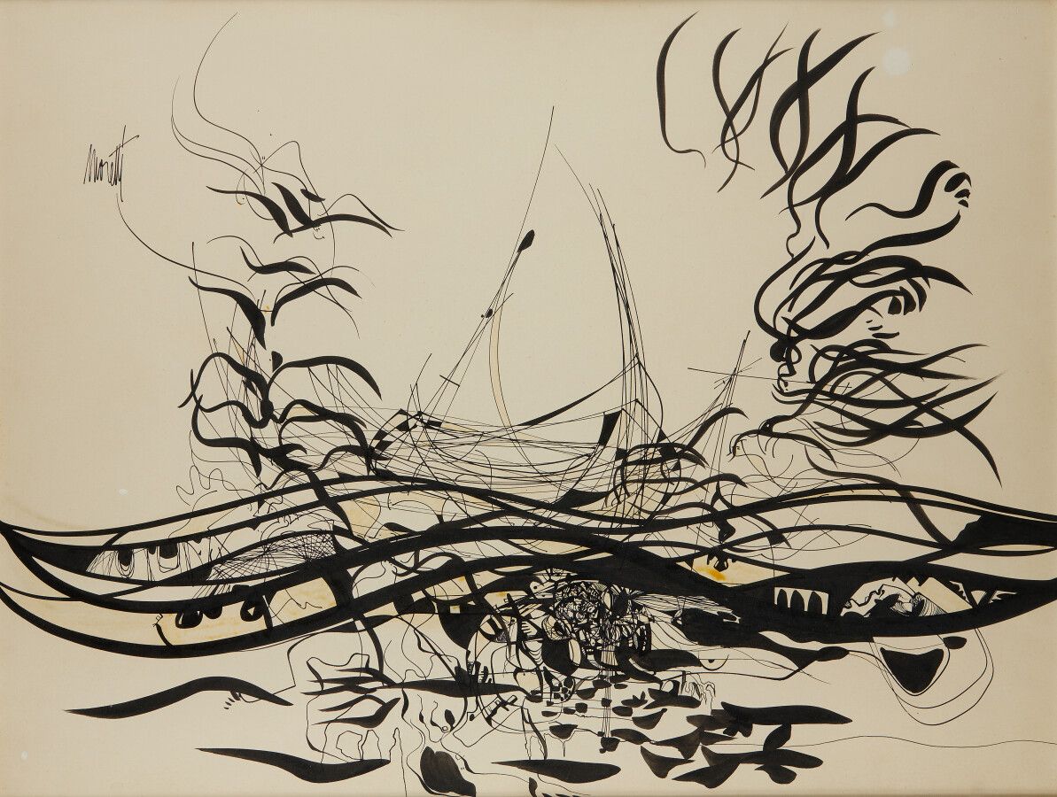 Null 莫莱蒂-雷蒙德（1931-2005）。

构成

纸上水墨和水彩，左上角签名

高度：50厘米50厘米；宽度：62厘米