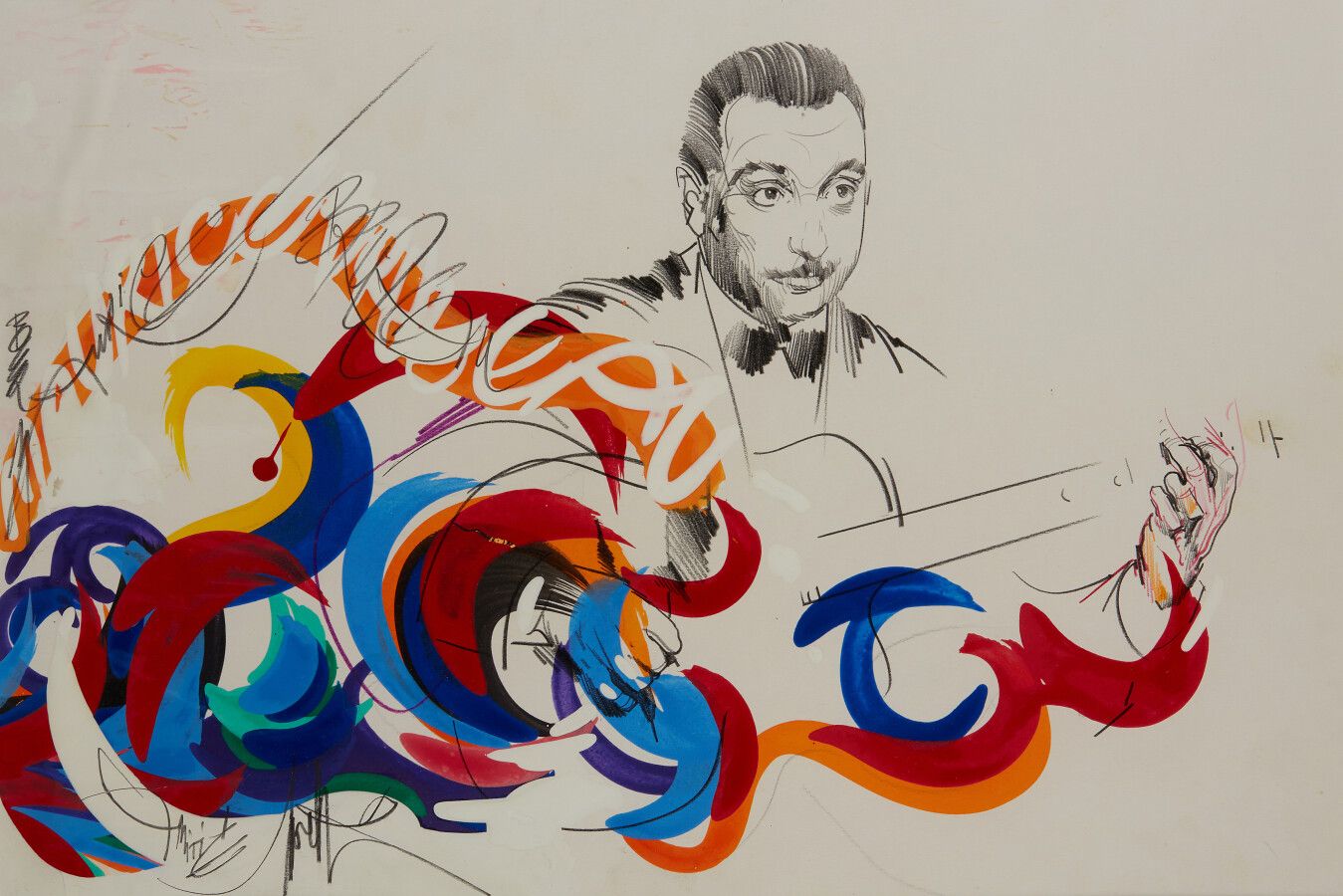 Null 莫莱蒂-雷蒙德（1931-2005）。

Django Reinhardt

纸上水粉和铅笔，左下角有签名

高度：32厘米32厘米；宽度：47厘米