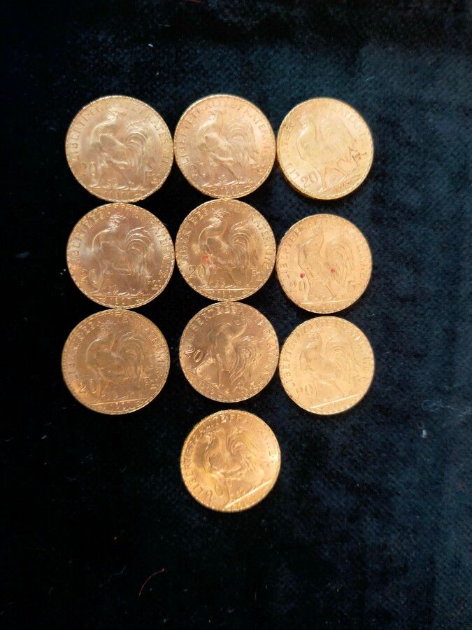 Null 法国 - 10枚20法郎金币玛丽安，第三共和国



重量：64.30克。