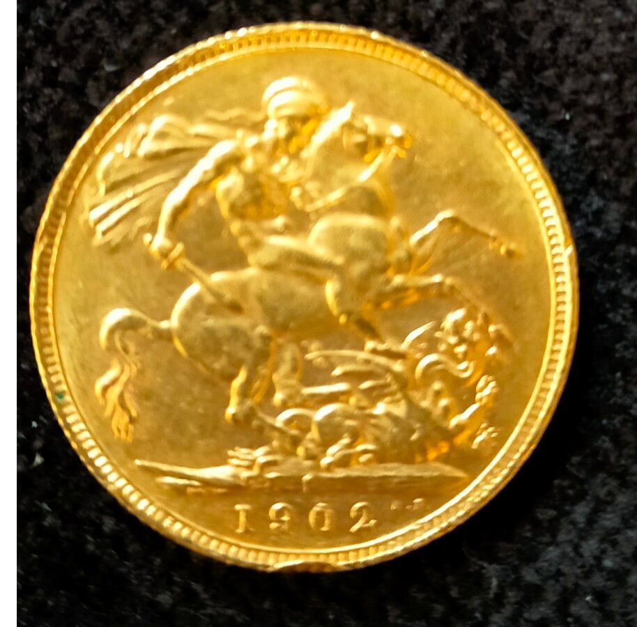 Null 大不列颠 - 金币，半君主，背面为爱德华七世和圣乔治屠龙图（1902年



重量：7.95克。