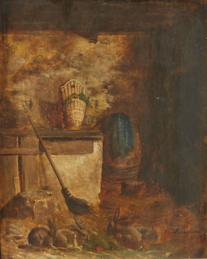 Null 卢梭-菲利普 (Paris 1816-Acquigny 1887)

"谷仓的内部"。

面板，右下角署名 "Ph. Rousseau"。

高度：4&hellip;