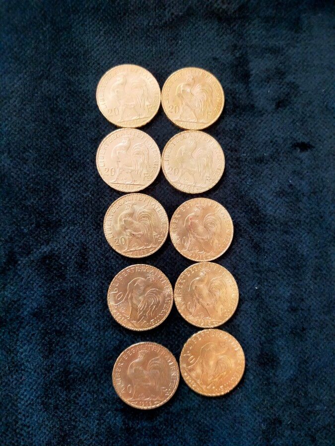 Null 法国 - 10枚20法郎金币，玛丽安，第三共和国



重量：64.25克。