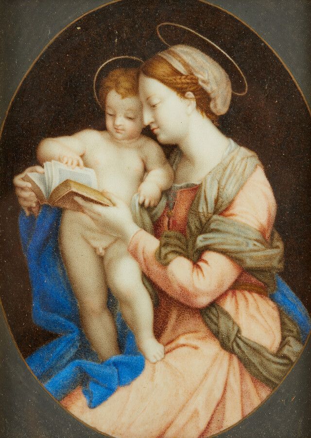 Null Ecole Italienne vers 1800 

Vierge à l'enfant d'après Raphael 

Aquarelle g&hellip;