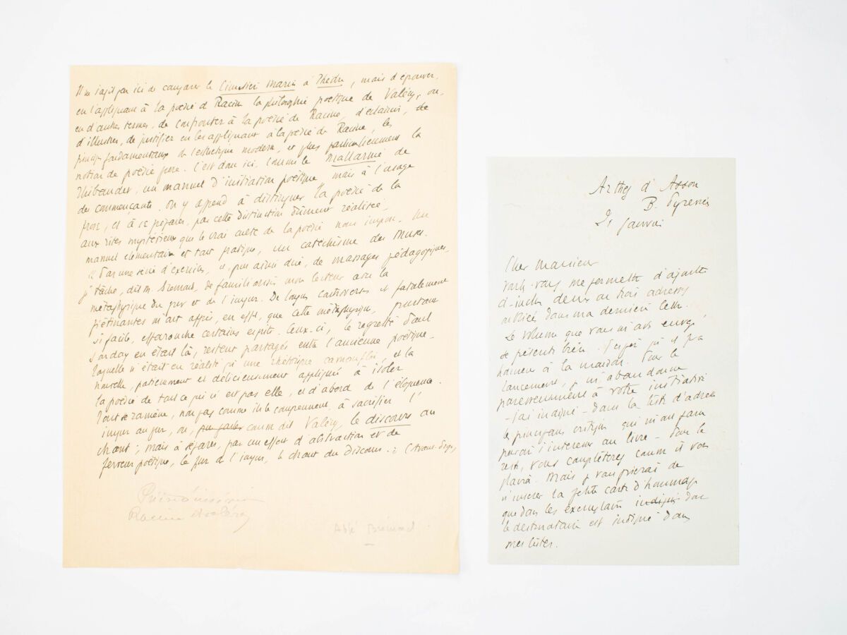 Null Deux lettres autographes de l'abbé Henri Bremond (1865-1933), académicien, &hellip;