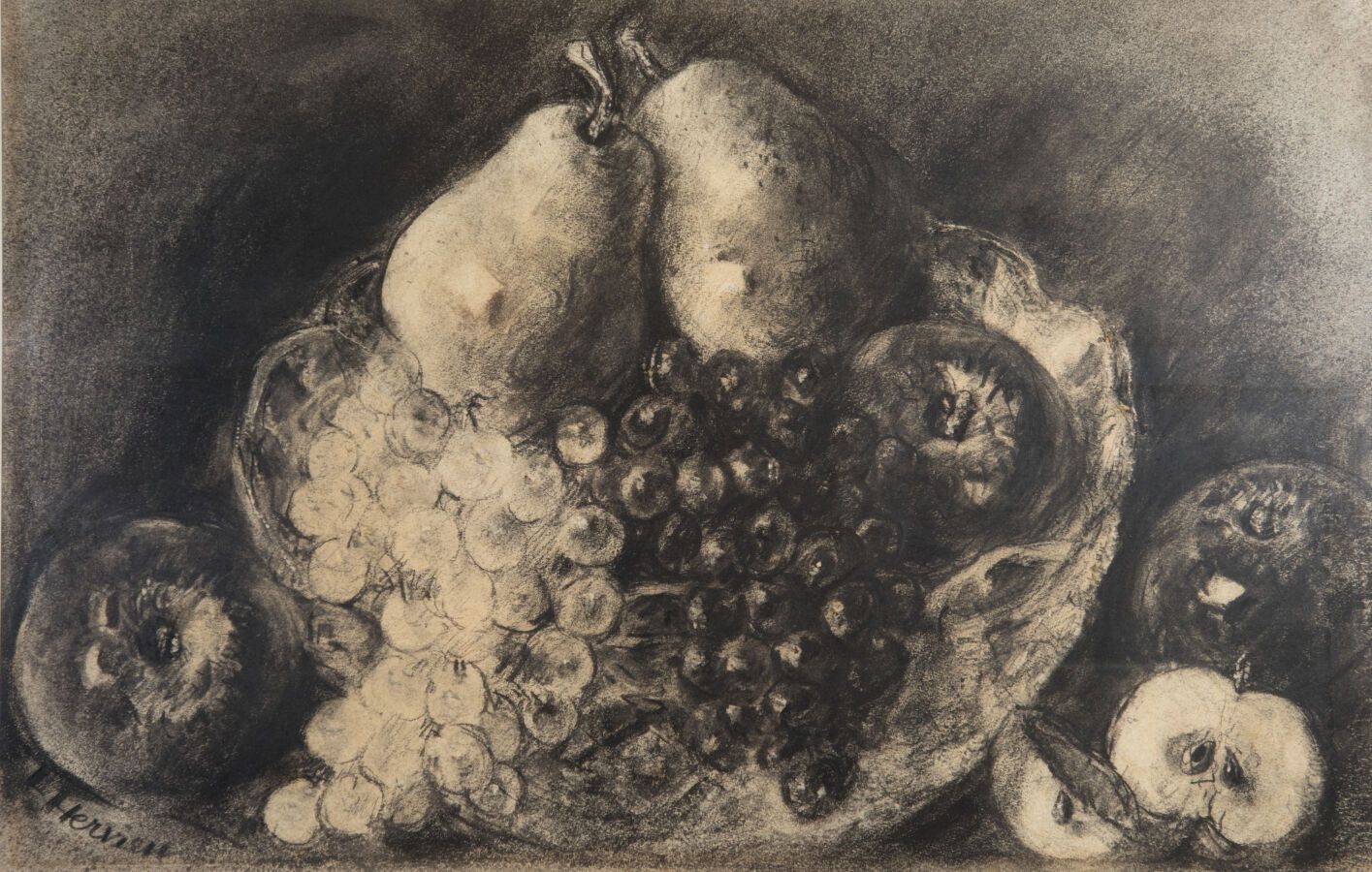 Null 赫维埃-路易丝 (1878-1954)

梨子、苹果和葡萄的静物画

炭笔和树桩画，左下方有签名

高度：30.530.5; 宽度 : 47.5 cm&hellip;