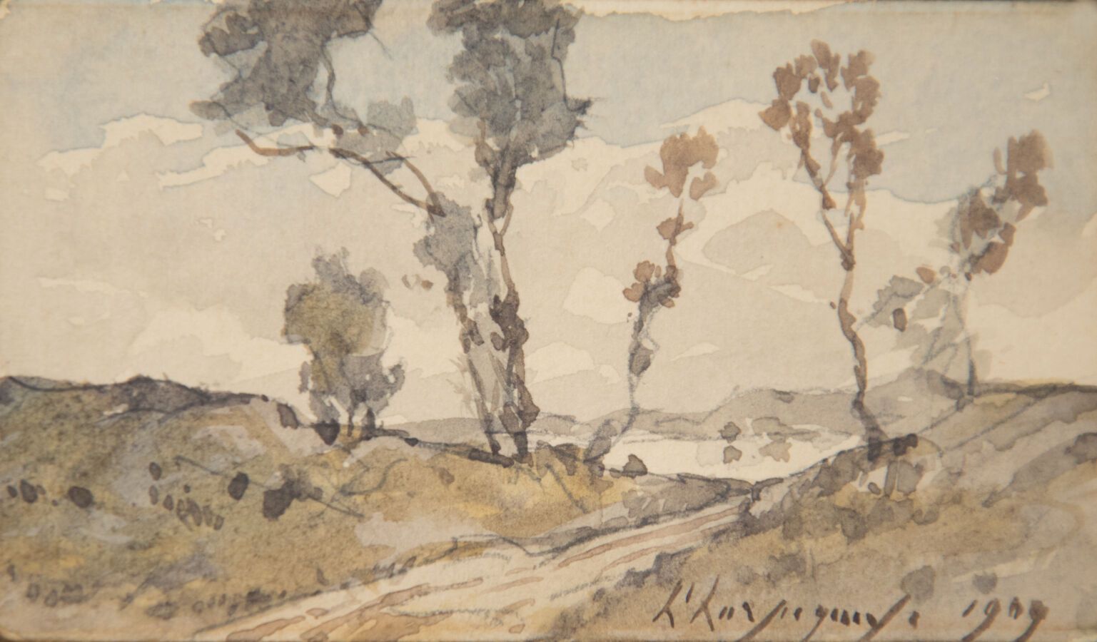 Null 亨利-哈皮涅斯 (1819-1916)

维拉弗朗什的周边环境，1909年

水彩画，右下方有签名和日期 "1909"，背面有奉献的复印件

高度：6&hellip;