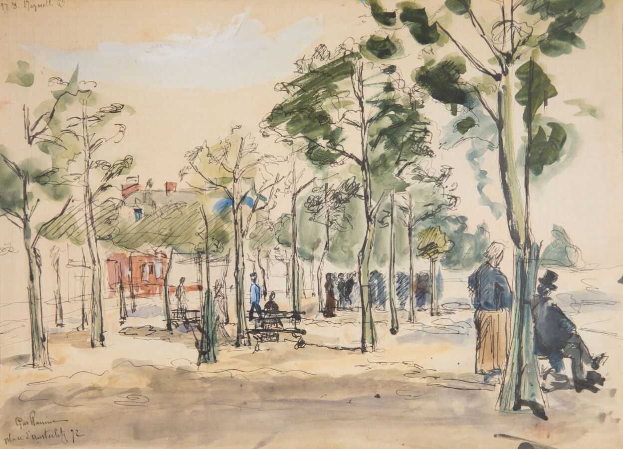 Null 吉约明-阿尔芒(1841-1927)

奥斯特里茨广场，1872年

笔墨水粉画，方形纸，左下方有签名、日期和位置 "Place d'Austerli&hellip;