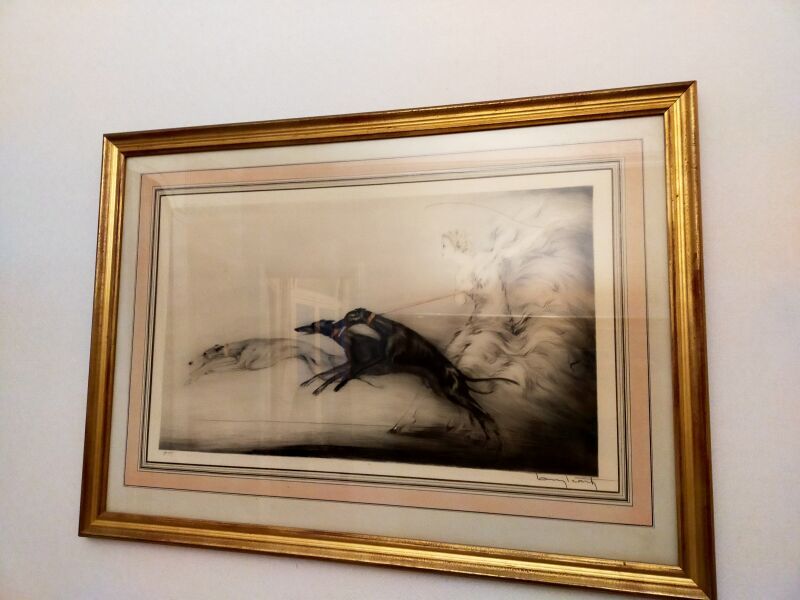 Null ICART Louis (1888-1950)

携带灰狗的优雅女人

纸上蚀刻画，右下方有铅笔签名 

高度：41厘米41；宽度：68厘米