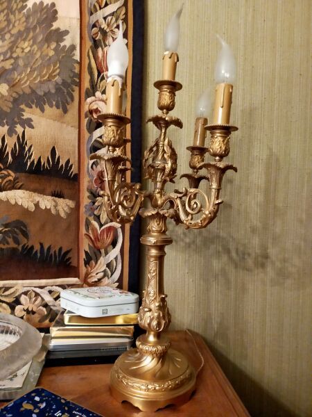 Null Paire de candélabres à cinq bras de lumières en bronze doré

Haut. : 58 cm