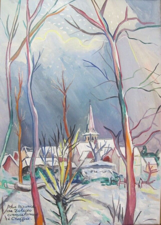 CHAFFOIS Lucien 
"Paysage de neige en Touraine" 
Huile sur toile signée en bas à&hellip;