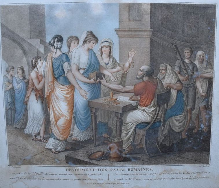 Null 一套两幅彩色版画

"罗马女士的奉献 "和 "格拉基人的母亲科内莉亚"。
