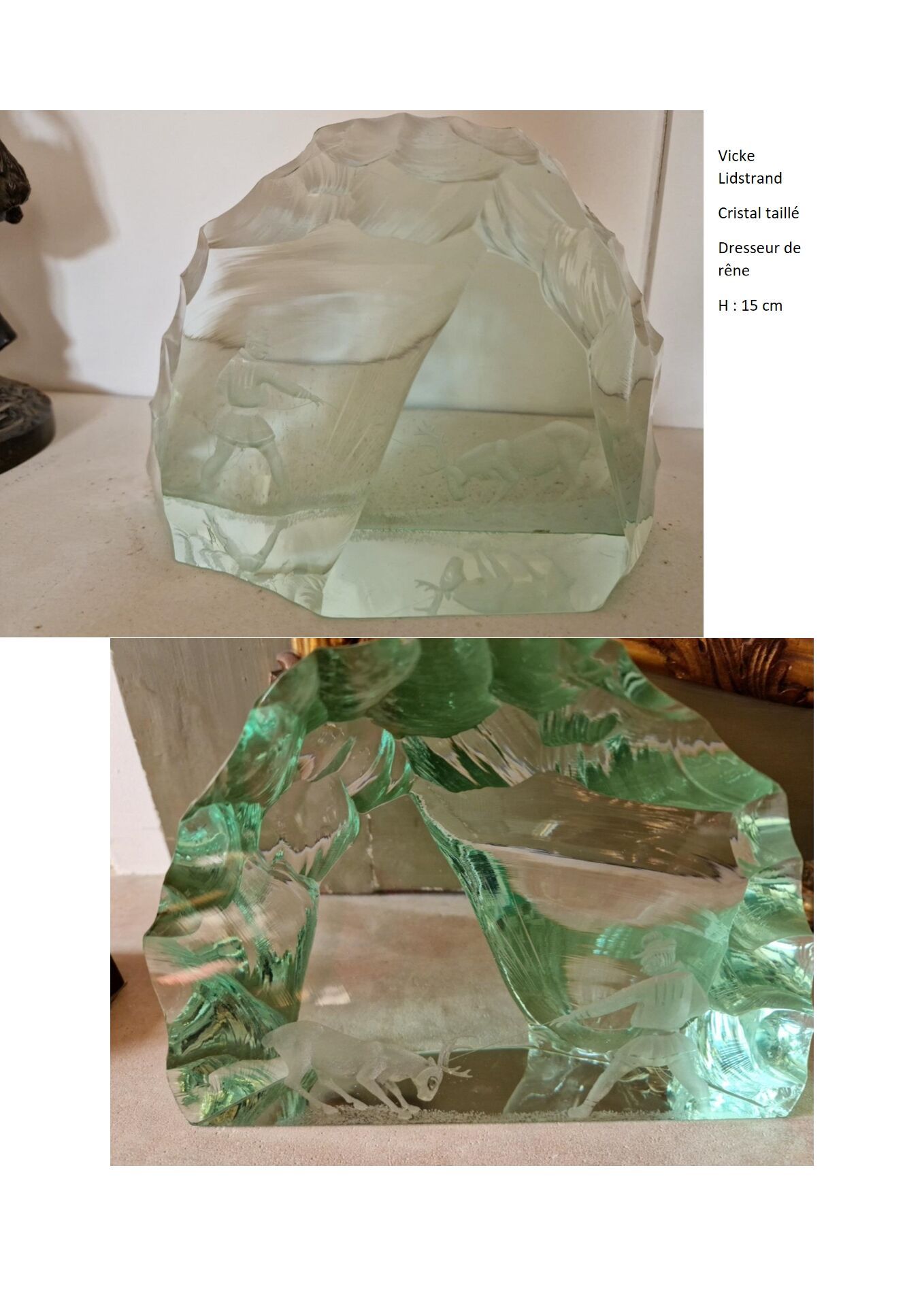 Null Geschliffenes und graviertes Kristallglas mit einem Rentiertrainer, signier&hellip;