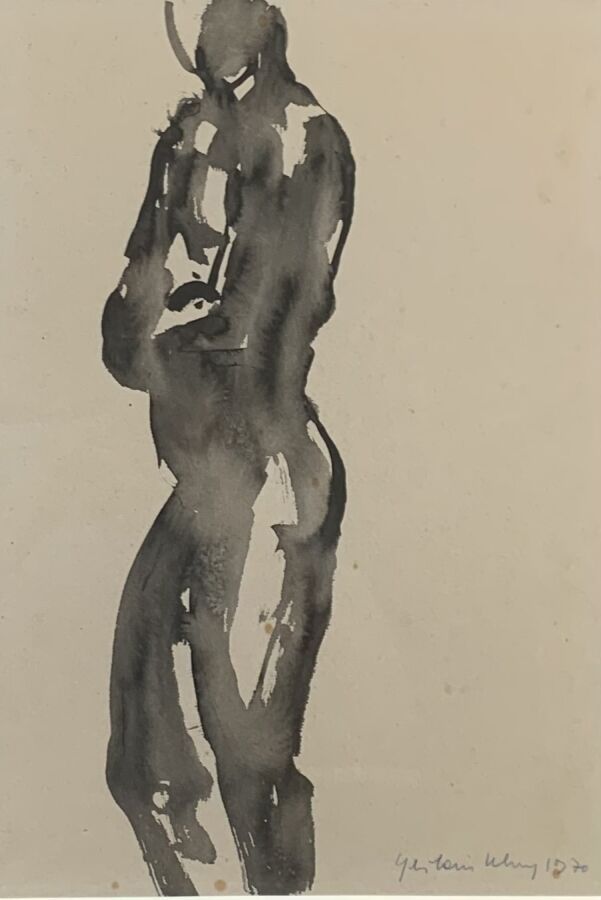 UHRY Ghislain (1932) 
Modèle, 1970 
Dessin au lavis, signé en bas à droite et da&hellip;