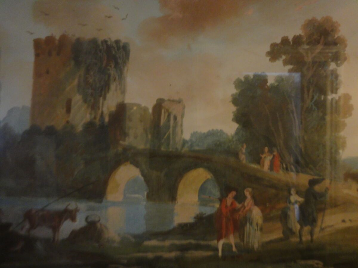 Null Scuola francese dell'inizio del XIX secolo, 

Il paesaggio fluviale, il pon&hellip;