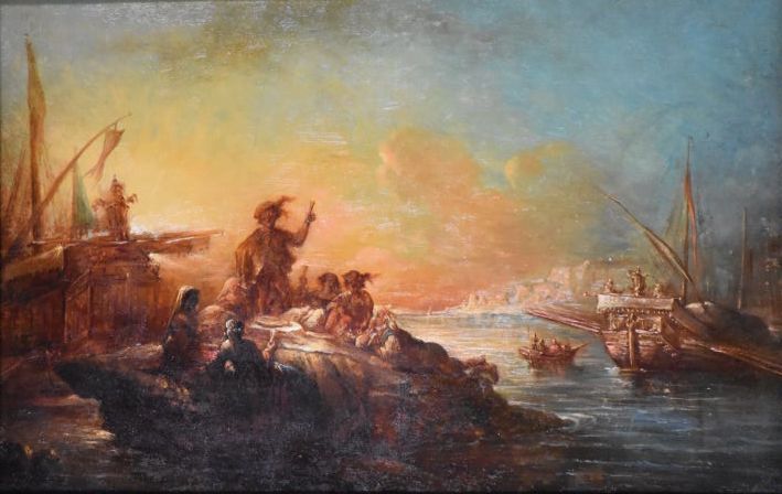 Null 拉克鲁瓦-德-马赛的追随者

地中海海岸线上的宴会场景

橡木板上的油画

高度：26厘米26 ; 宽度 : 40 cm

背面钢印的库存标记