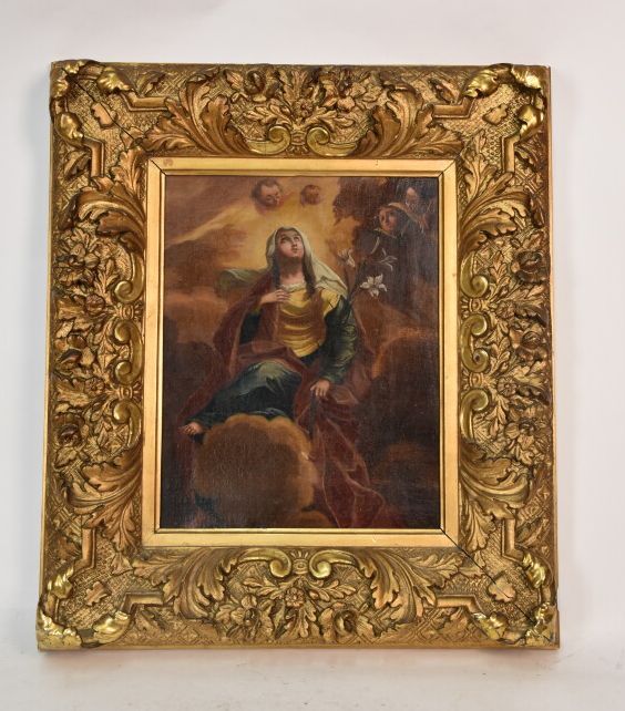 Null 18世纪的西班牙学校

圣人与百合花

布面油画

高度：33厘米33 ; 宽度 : 26 cm

(有框架)



装在一个重要的雕刻和镀金的木框中