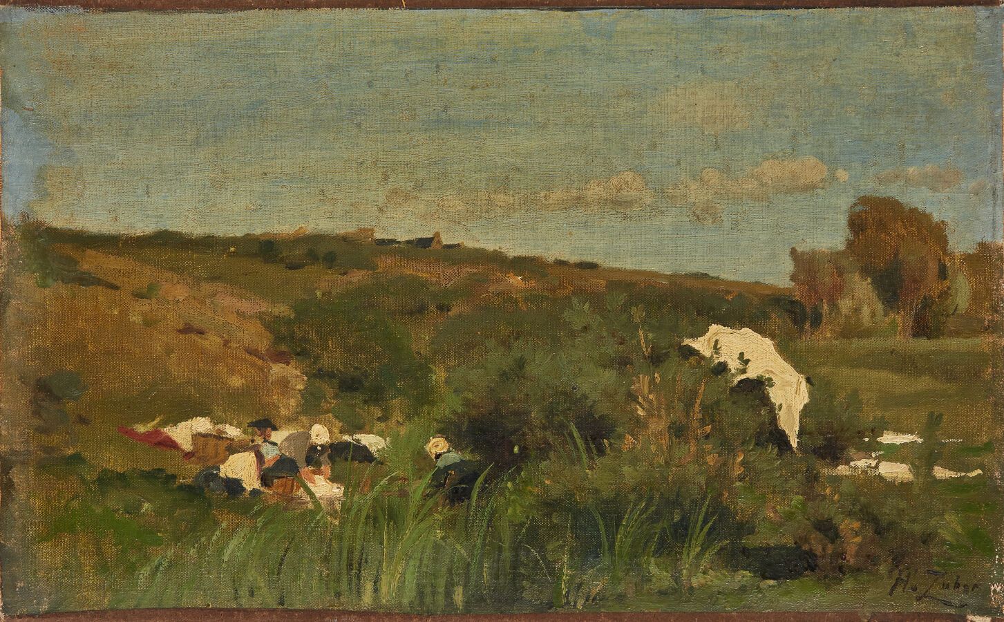 Null 祖贝尔-亨利 (1844-1909)

洗衣女工

粘贴在画布上的油画，右下方有签名 

背面印有 "OEuvre Henri Zuber/Catal&hellip;