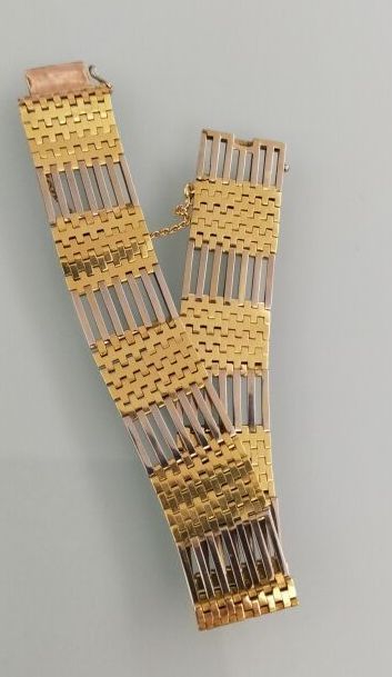 Null Pulsera de cinta articulada en oro 750 milésimas de dos tonos alternados, c&hellip;