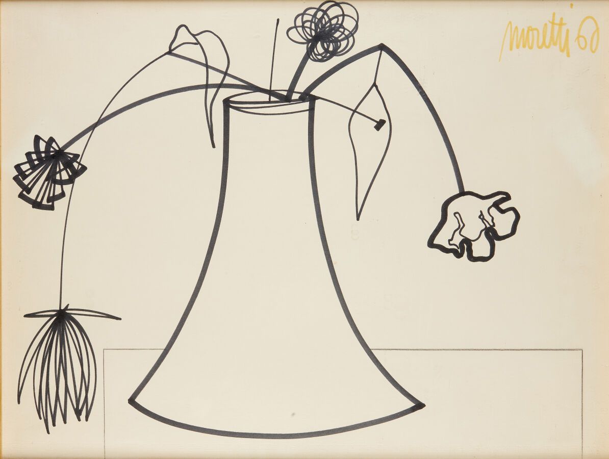 Null MORETTI Raymond (1931-2005)
Vase fleuri
Dessin à l'encre, signée et datée (&hellip;